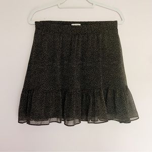 LOFT Black Dotted Flounce Skirt